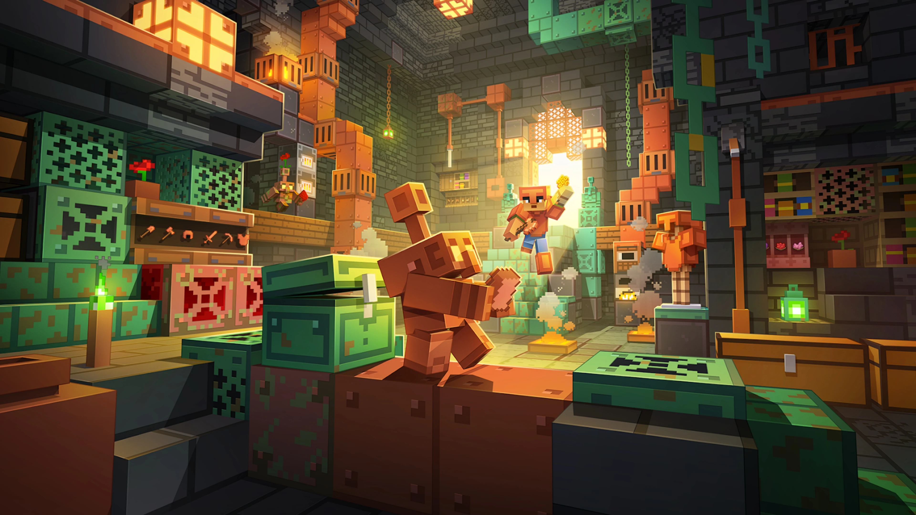 Minecraft server scene at sunset