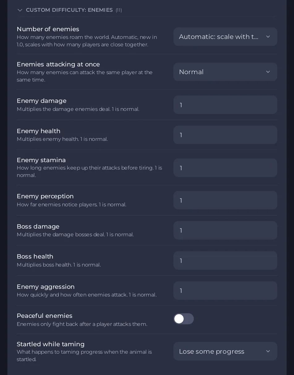 The Custom difficulty: enemies group on the Gameplay Settings page