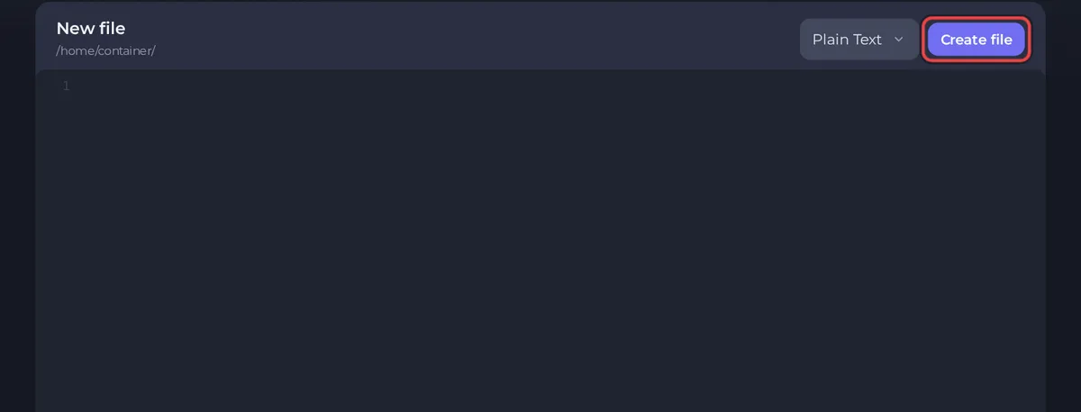 The New file editor with the Create file button highlighted