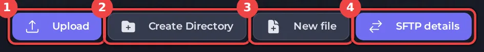 The Files toolbar with the SFTP details button highlighted
