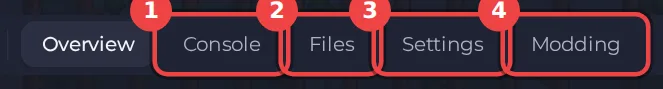 The tab row with Console, Files, Settings and Modding highlighted