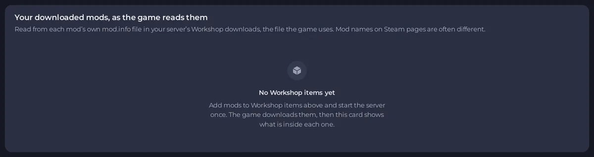 The Your downloaded mods card on the Project Zomboid Workshop tab