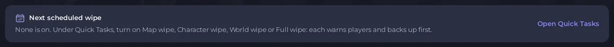 The Next scheduled wipe card on the World page of a Project Zomboid server