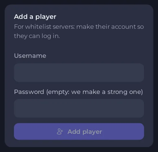 بطاقة إضافة لاعب في صفحة لاعبي Project Zomboid
