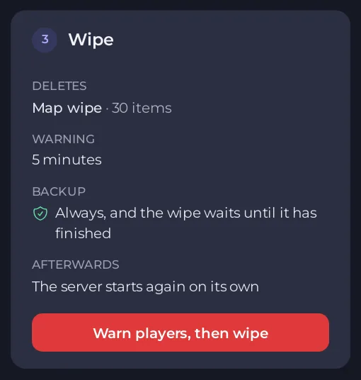 The Wipe summary with the Warn players, then wipe button