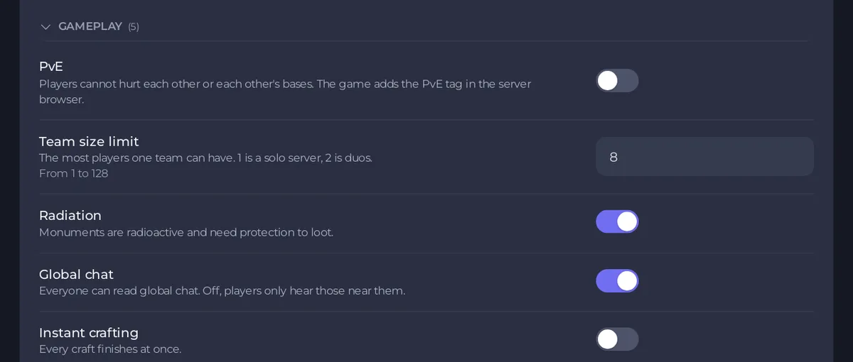 The Gameplay group of Server Settings (server.cfg)