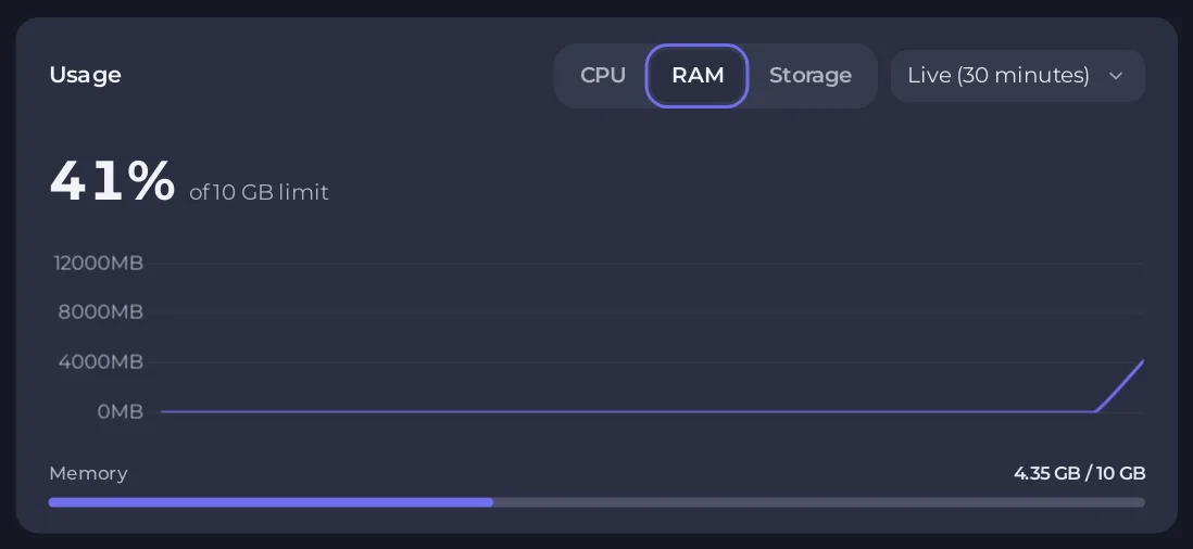 بطاقة الاستخدام في تبويب RAM