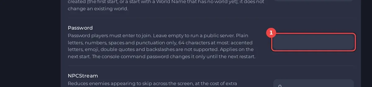 Die Einstellung Passwort in den Spieleinstellungen
