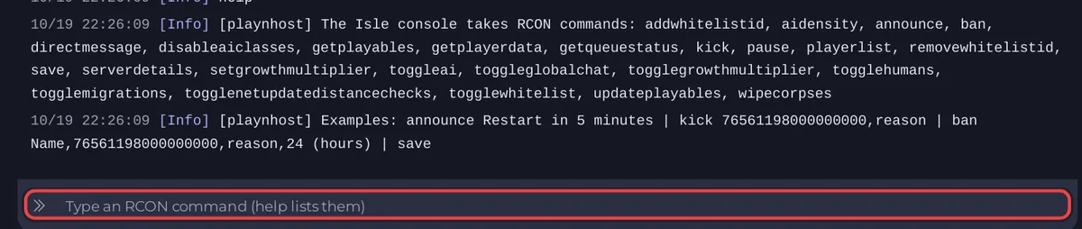 Console لسيرفر The Isle مع مربع أوامر RCON