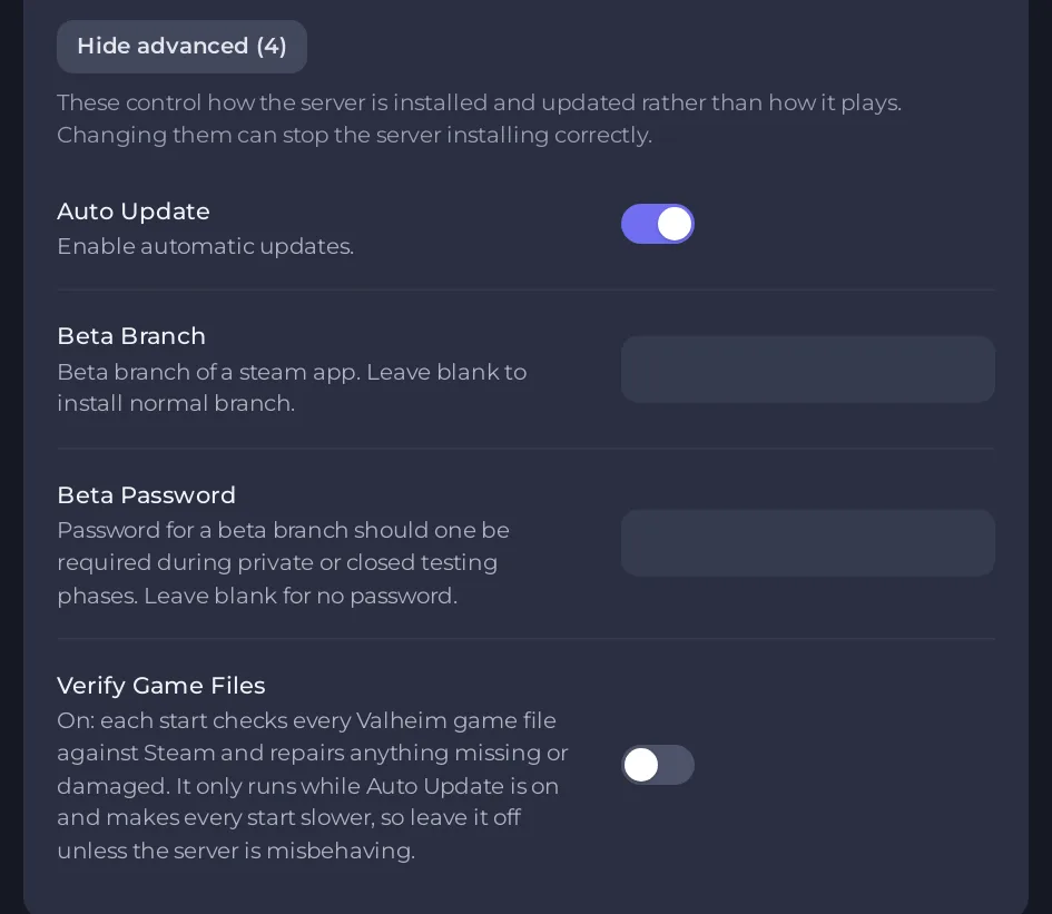 Afficher les options avancées dans Paramètres du jeu avec l’interrupteur Mise à jour automatique